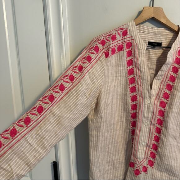 J. Crew Tan Pink Embroidered Linen Tunic Top Small - Picture 13 of 15